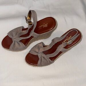 Martin + Osa Metallic Taupe Bow Wedge Sandals